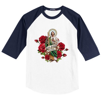 Red Roses San Judas Tadeo Con Bandera De MéXico Baseball Sleeve Shirt