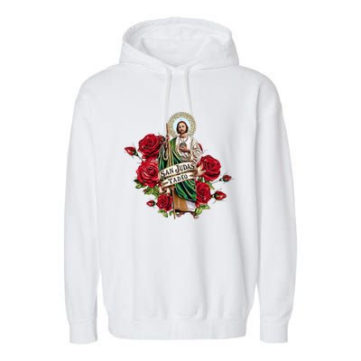 Red Roses San Judas Tadeo Con Bandera De MéXico Garment-Dyed Fleece Hoodie