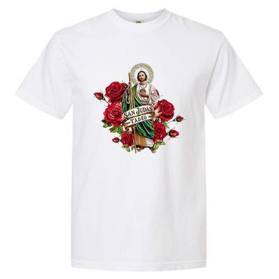 Red Roses San Judas Tadeo Con Bandera De MéXico Garment-Dyed Heavyweight T-Shirt