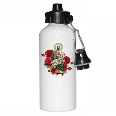 Red Roses San Judas Tadeo Con Bandera De MéXico Aluminum Water Bottle