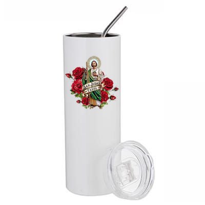 Red Roses San Judas Tadeo Con Bandera De MéXico Stainless Steel Tumbler