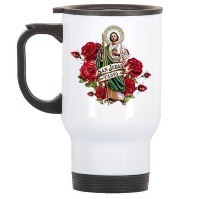 Red Roses San Judas Tadeo Con Bandera De MéXico Stainless Steel Travel Mug