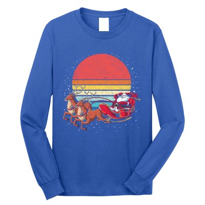 Reindeer Retro Sleigh Xmas Gift Idea Santa Gift Long Sleeve Shirt