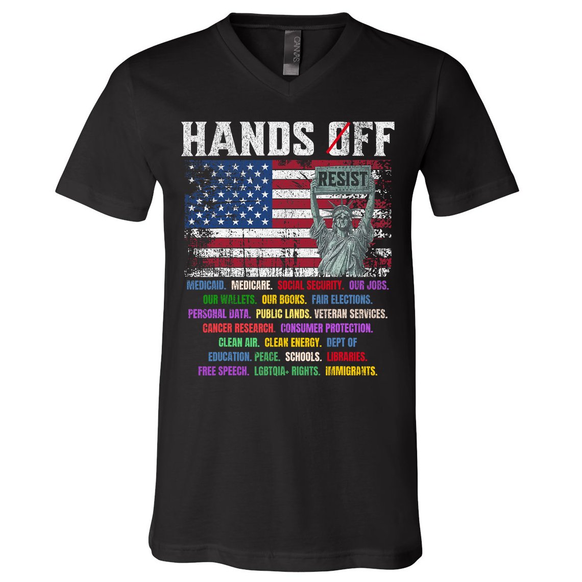 Resist Resistance Statue Of Liberty Hands Off Protest  V-Neck T-Shirt