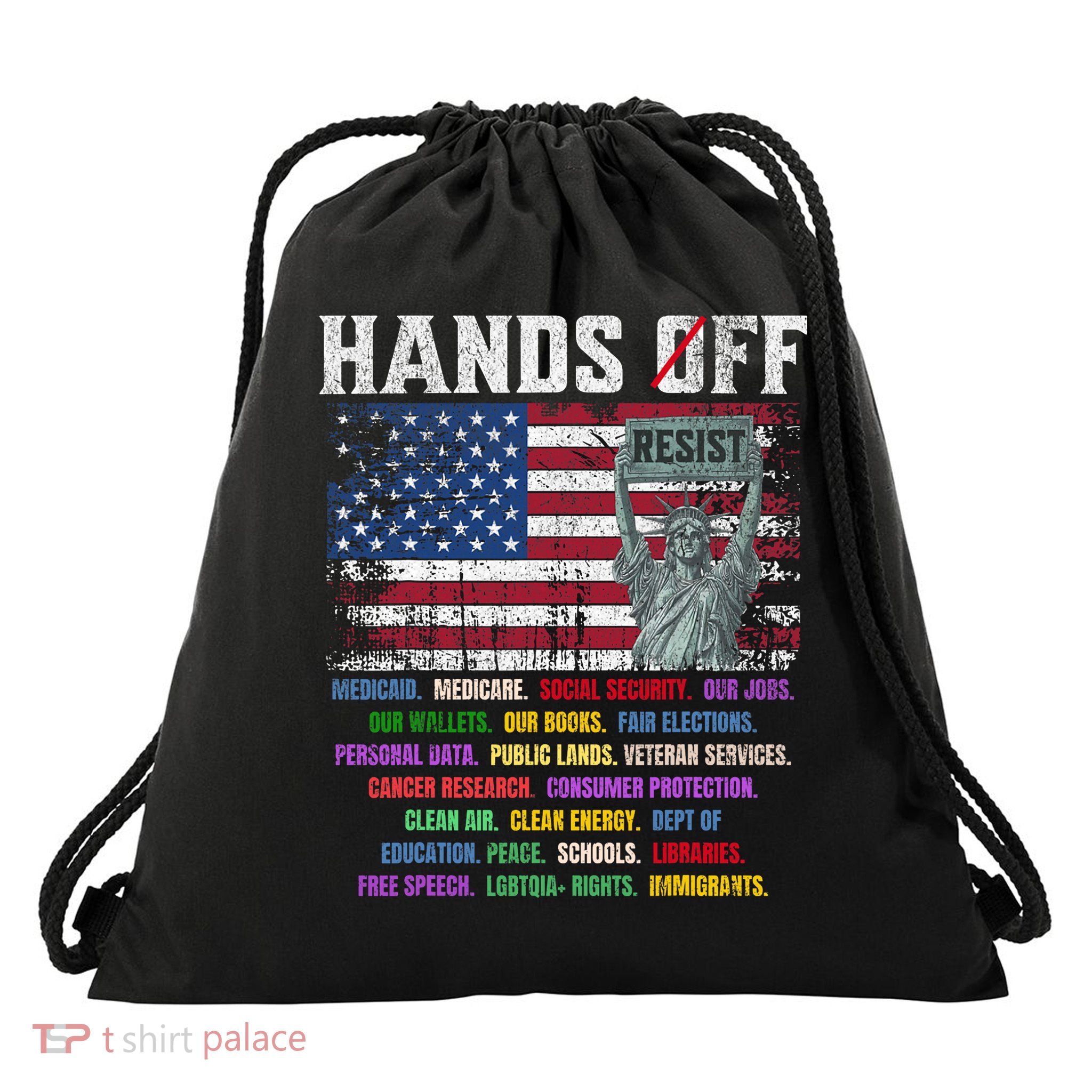 Resist Resistance Statue Of Liberty Hands Off Protest  Drawstring Bag