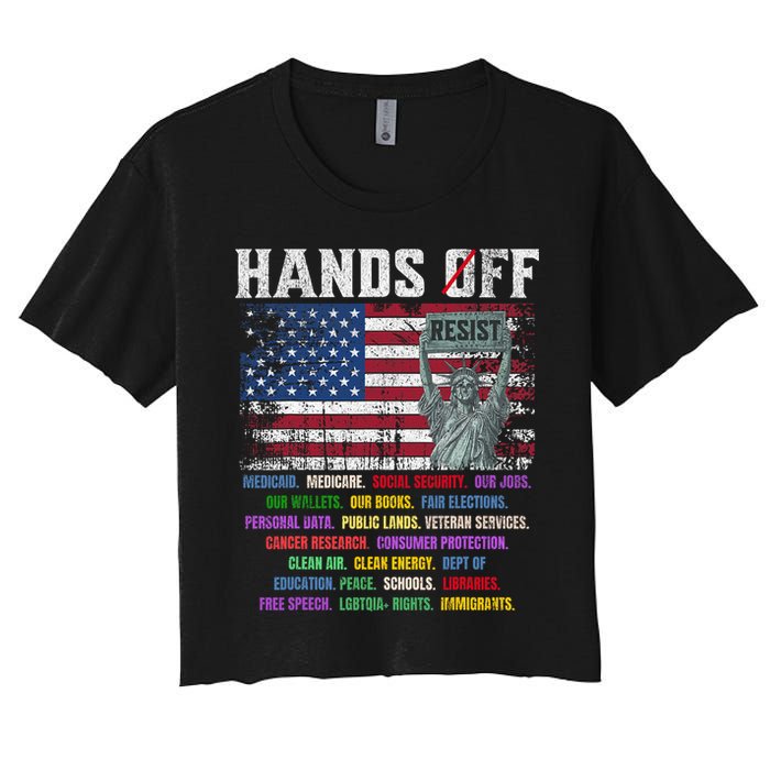 Resist Resistance Statue Of Liberty Hands Off Protest  Women's Crop Top Tee