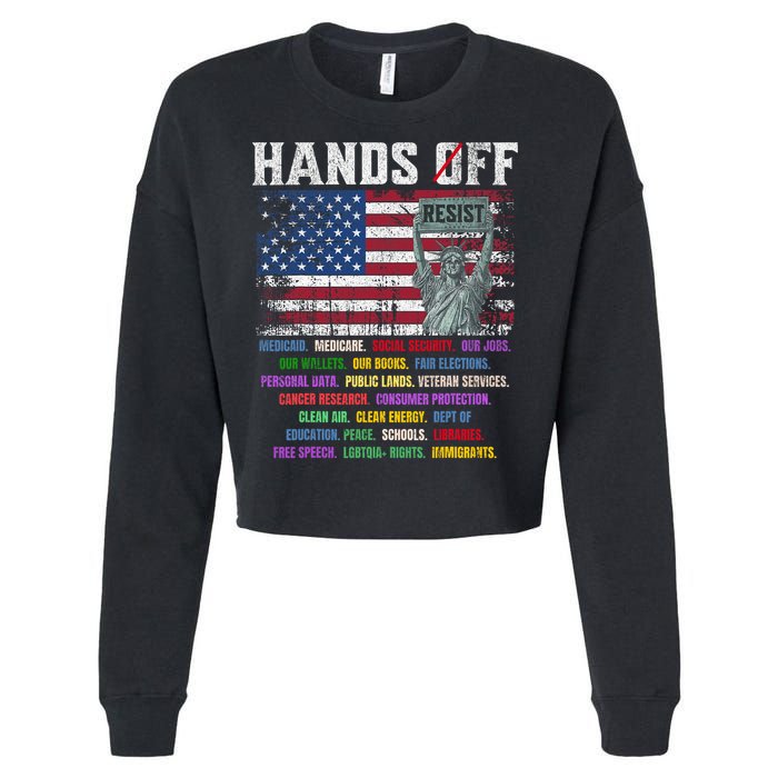 Resist Resistance Statue Of Liberty Hands Off Protest  Cropped Pullover Crew