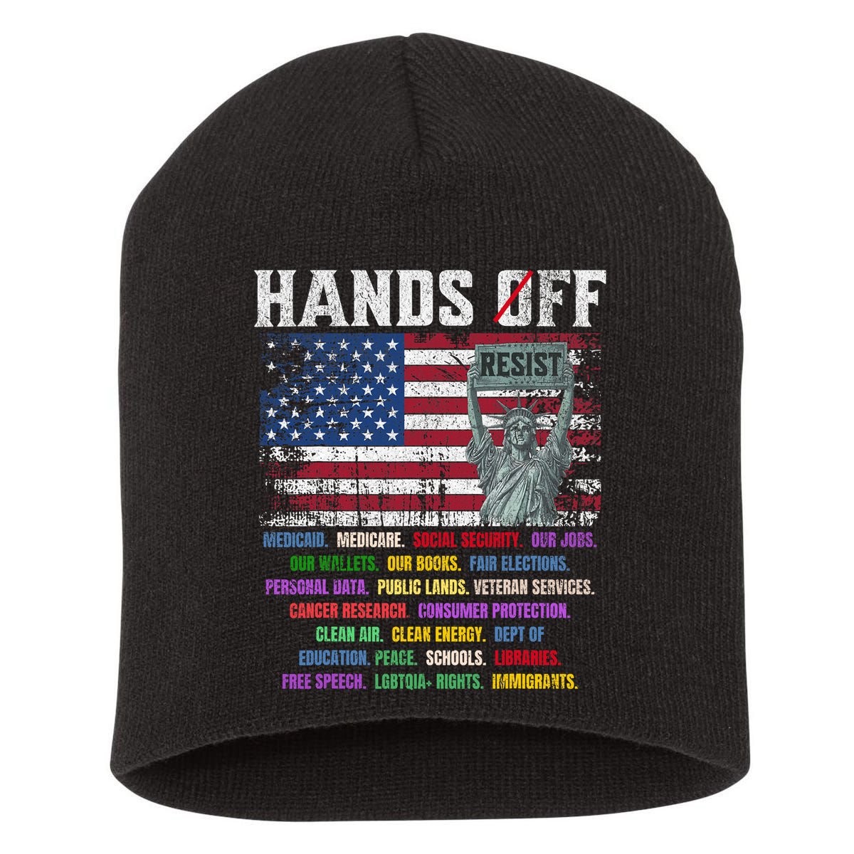 Resist Resistance Statue Of Liberty Hands Off Protest  Short Acrylic Beanie