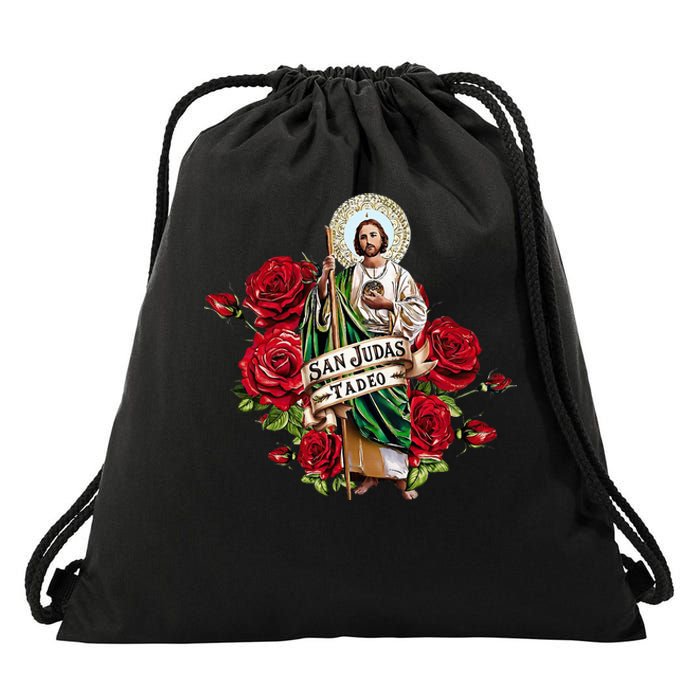 Red Roses San Judas Tadeo Con Bandera De MéXico Drawstring Bag