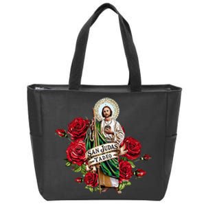 Red Roses San Judas Tadeo Con Bandera De MéXico Zip Tote Bag