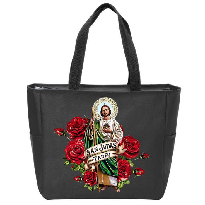 Red Roses San Judas Tadeo Con Bandera De MéXico Zip Tote Bag