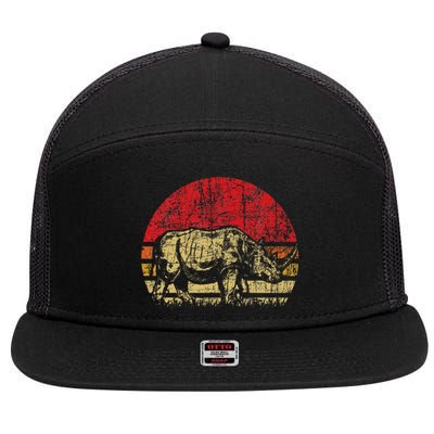 Retro Rhinoceros Safari Rhino Lover Endangered Animals 7 Panel Mesh Trucker Snapback Hat