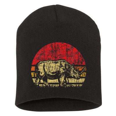 Retro Rhinoceros Safari Rhino Lover Endangered Animals Short Acrylic Beanie