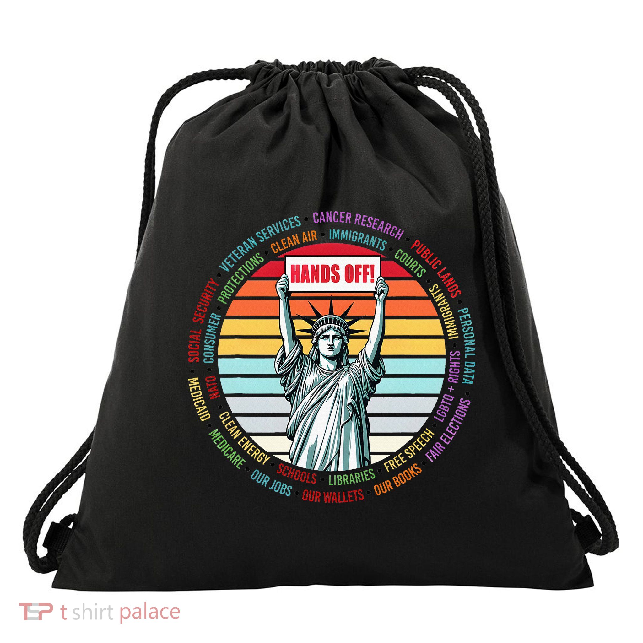 Resist Resistance Statue Of Liberty Hands Off Protest Drawstring Bag