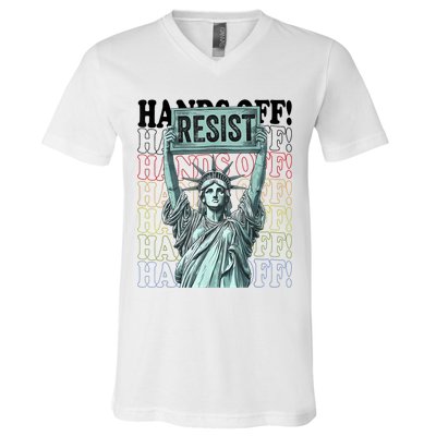 Resist Resistance Statue Of Liberty Hands Off Protest   V-Neck T-Shirt