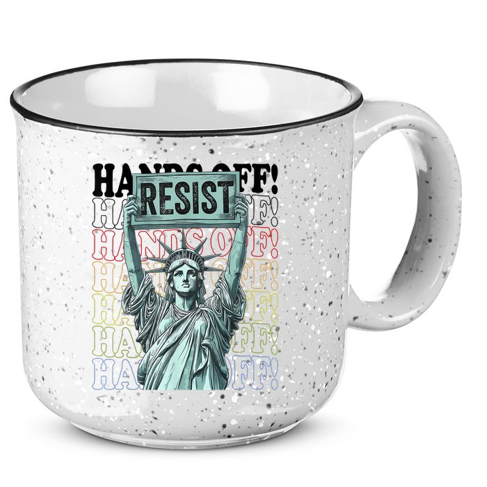 Resist Resistance Statue Of Liberty Hands Off Protest   15oz Campfire Ceramic Mug