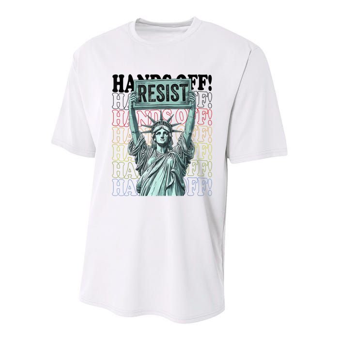Resist Resistance Statue Of Liberty Hands Off Protest   Youth Performance Sprint T-Shirt
