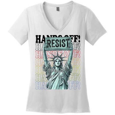 Resist Resistance Statue Of Liberty Hands Off Protest   Women's V-Neck T-Shirt