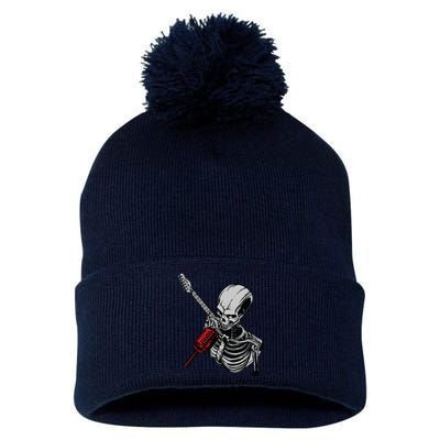 Rock Roll Skeleton Guitar Player Figurine Music Lover Pom Pom 12in Knit Beanie