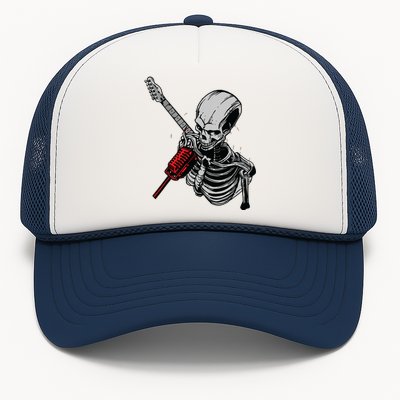 Rock Roll Skeleton Guitar Player Figurine Music Lover Trucker Hat