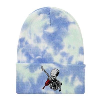 Rock Roll Skeleton Guitar Player Figurine Music Lover Tie Dye 12in Knit Beanie