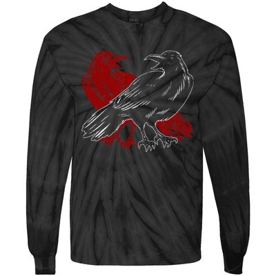 Red Raven Spooky Gothic Animal Forest Bird Black Crow Tie-Dye Long Sleeve Shirt