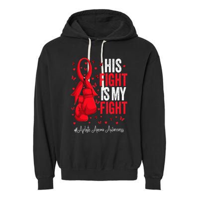 Red Ribbon Survivor Fighter Aplastic Anemia Awareness Garment-Dyed Fleece Hoodie