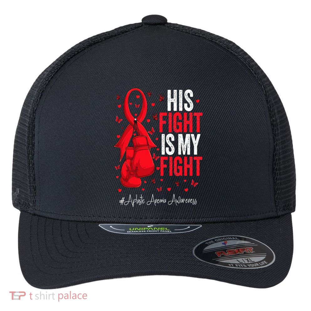 Red Ribbon Survivor Fighter Aplastic Anemia Awareness Flexfit Unipanel Trucker Cap