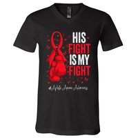 Red Ribbon Survivor Fighter Aplastic Anemia Awareness V-Neck T-Shirt
