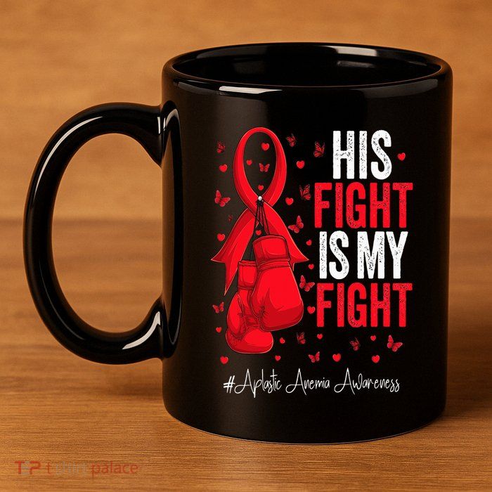 Red Ribbon Survivor Fighter Aplastic Anemia Awareness 11oz C Handle Ceramic Mug