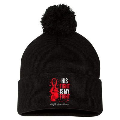 Red Ribbon Survivor Fighter Aplastic Anemia Awareness Pom Pom 12in Knit Beanie