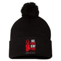 Red Ribbon Survivor Fighter Aplastic Anemia Awareness Pom Pom 12in Knit Beanie