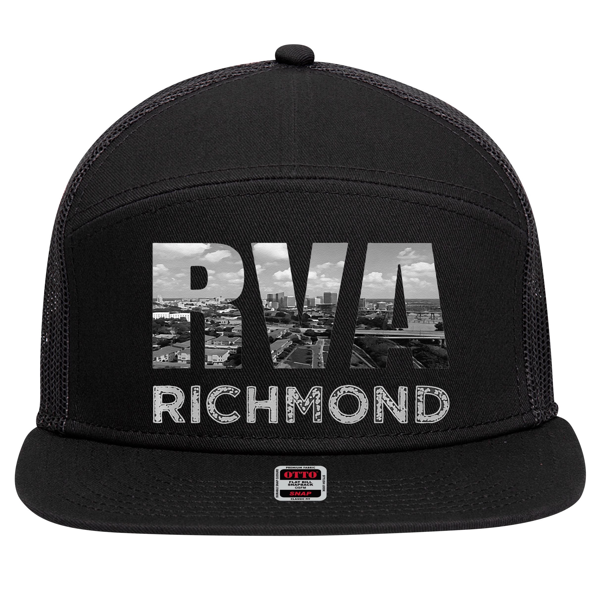 RVA Richmond Skyline Commonwealth Virginia Local Souvenir 7 Panel Mesh Trucker Snapback Hat