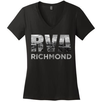 RVA Richmond Skyline Commonwealth Virginia Local Souvenir Women's V-Neck T-Shirt