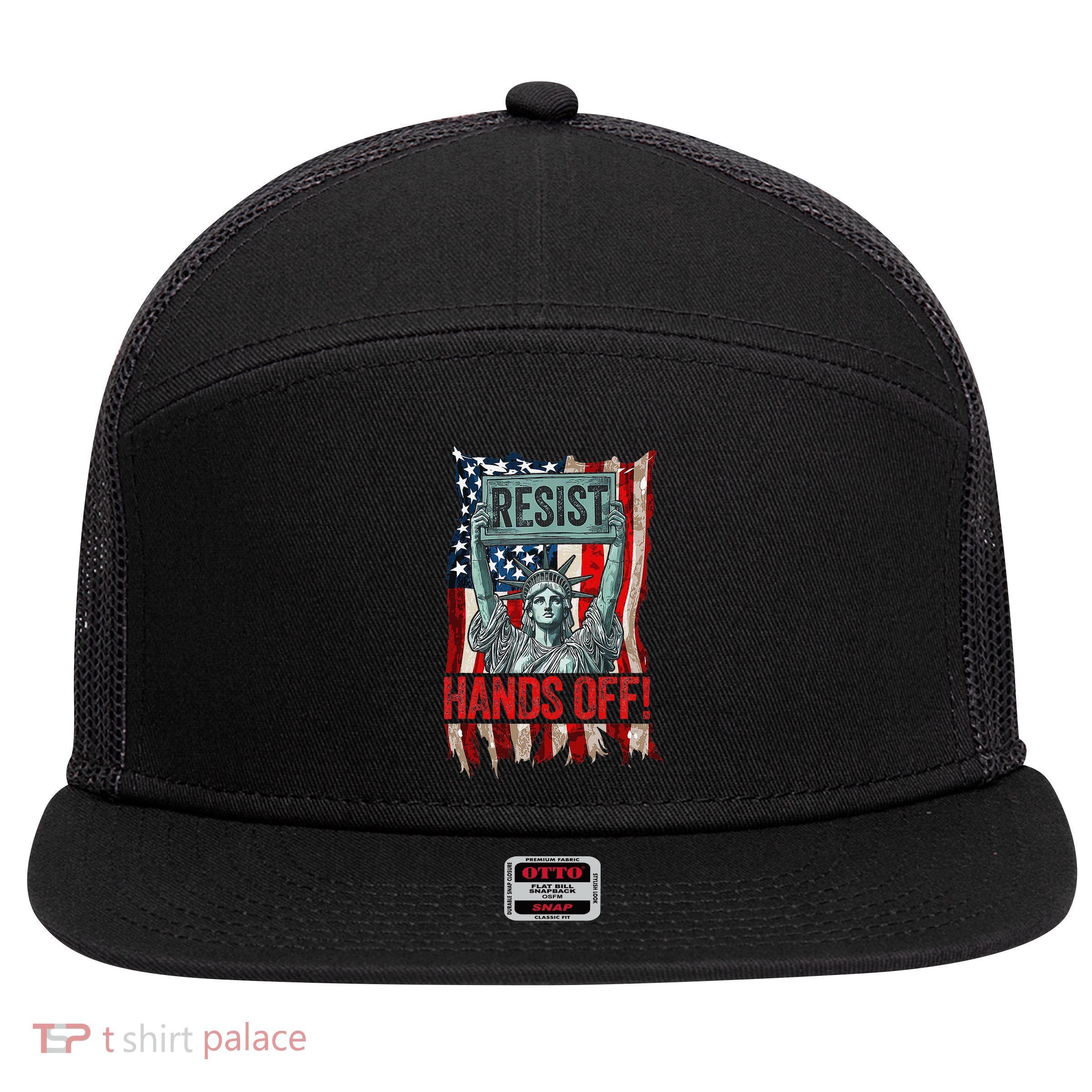 Resist Resistance Statue Of Liberty Hands Off Protest Retro 7 Panel Mesh Trucker Snapback Hat