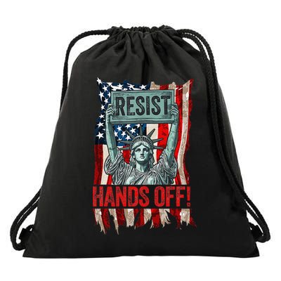 Resist Resistance Statue Of Liberty Hands Off Protest Retro Drawstring Bag