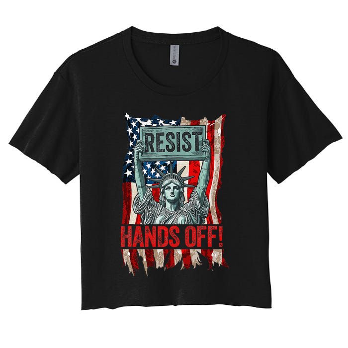 Resist Resistance Statue Of Liberty Hands Off Protest Retro Women's Crop Top Tee