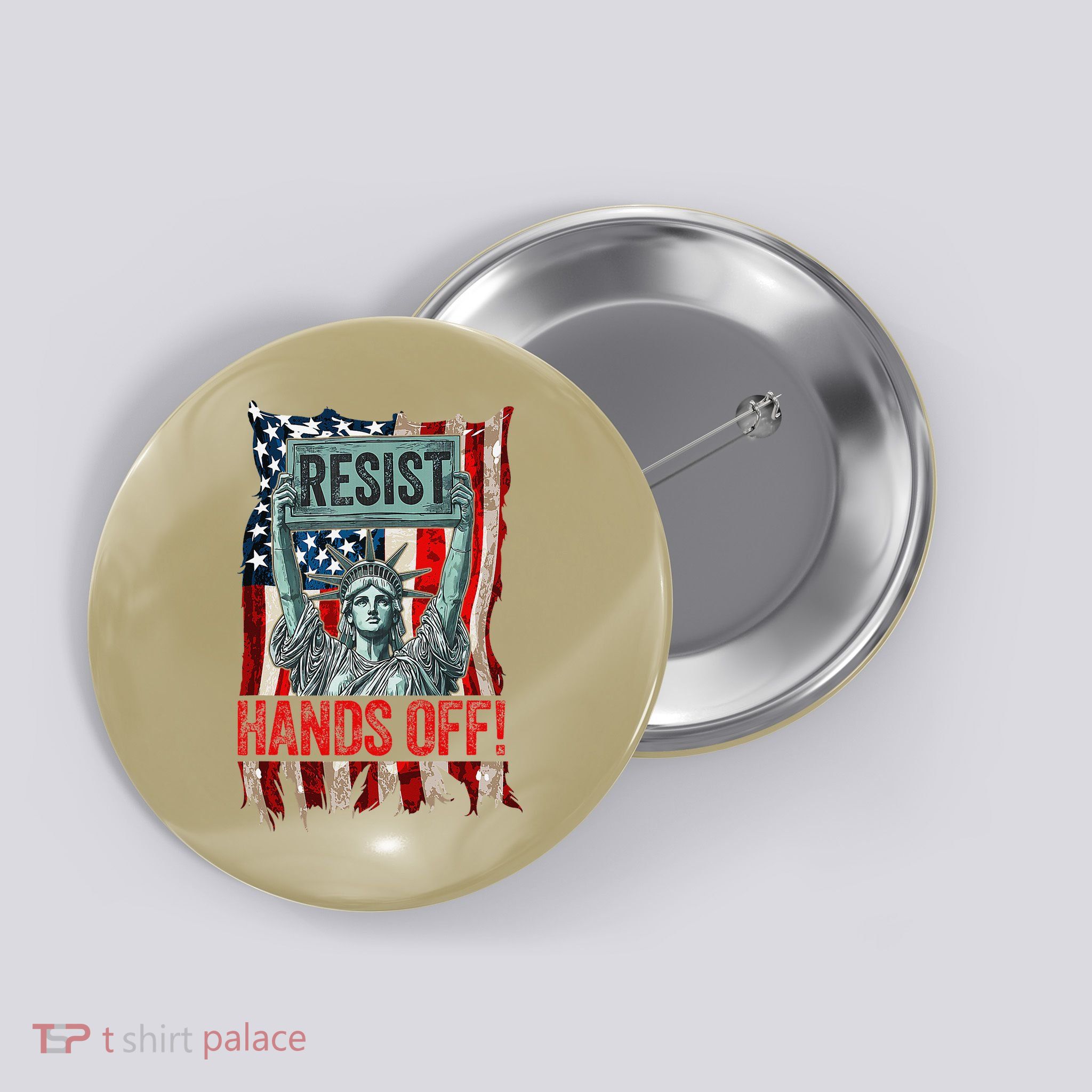 Resist Resistance Statue Of Liberty Hands Off Protest Retro Button
