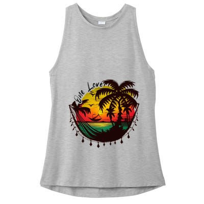 Rasta Reggae Sunset One Love Rastafari Jamaican Ladies PosiCharge Tri-Blend Wicking Tank