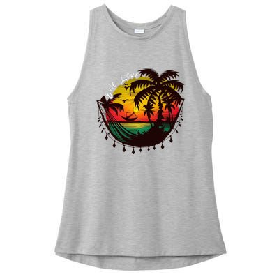 Rasta Reggae Sunset One Love Rastafari Jamaican Ladies PosiCharge Tri-Blend Wicking Tank