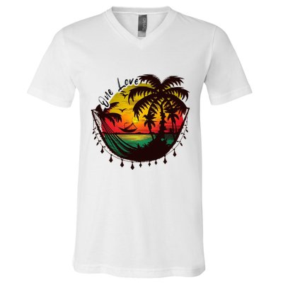 Rasta Reggae Sunset One Love Rastafari Jamaican V-Neck T-Shirt