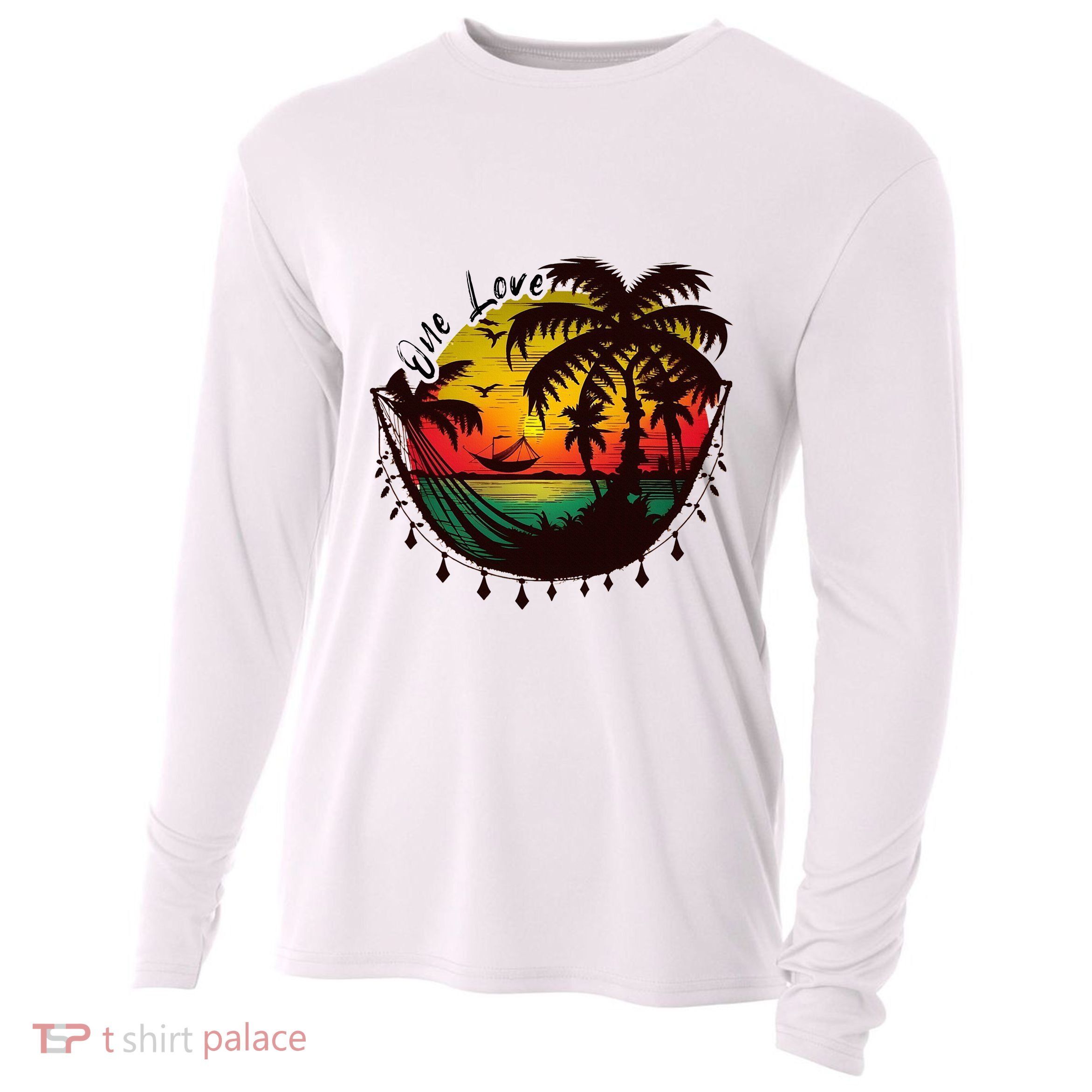 Rasta Reggae Sunset One Love Rastafari Jamaican Cooling Performance Long Sleeve Crew