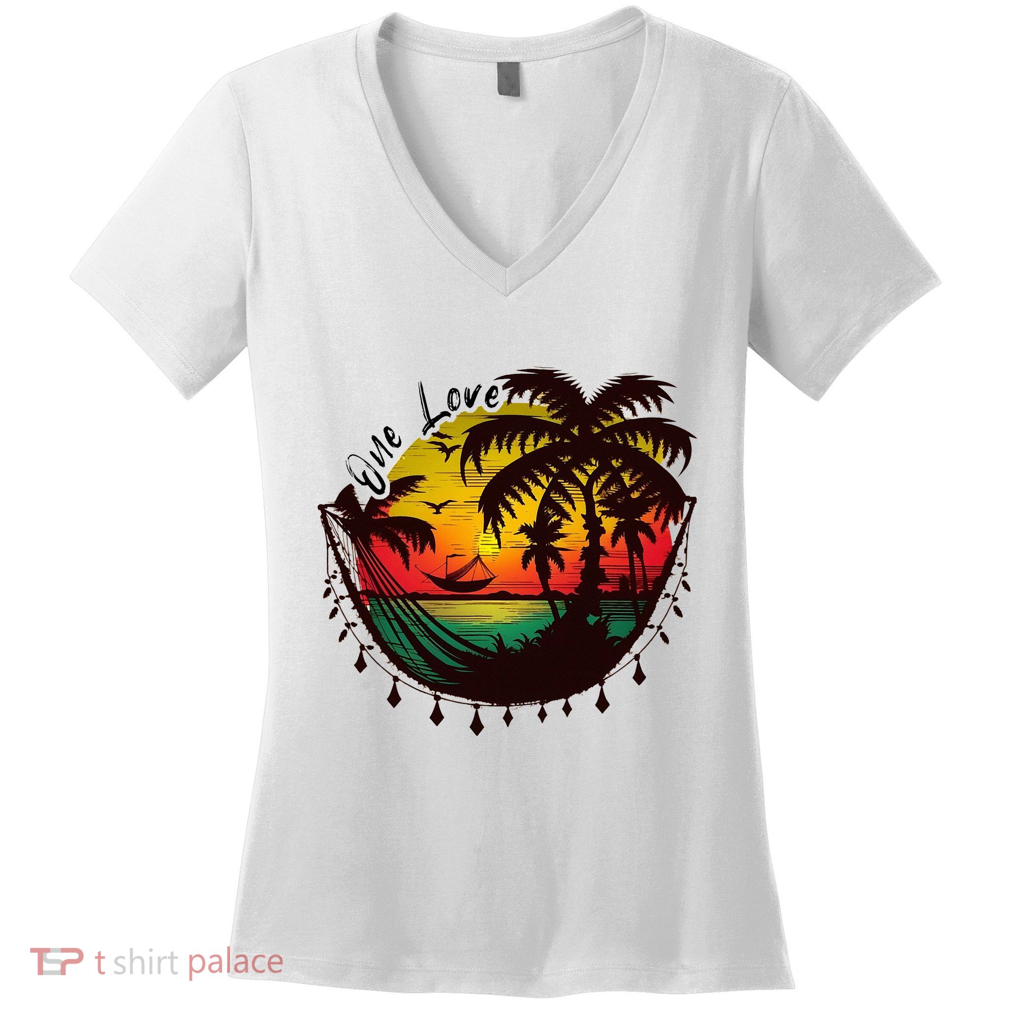 Rasta Reggae Sunset One Love Rastafari Jamaican Women's V-Neck T-Shirt