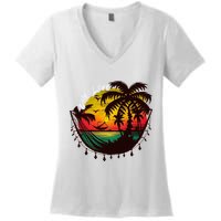 Rasta Reggae Sunset One Love Rastafari Jamaican Women's V-Neck T-Shirt