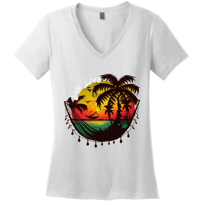 Rasta Reggae Sunset One Love Rastafari Jamaican Women's V-Neck T-Shirt