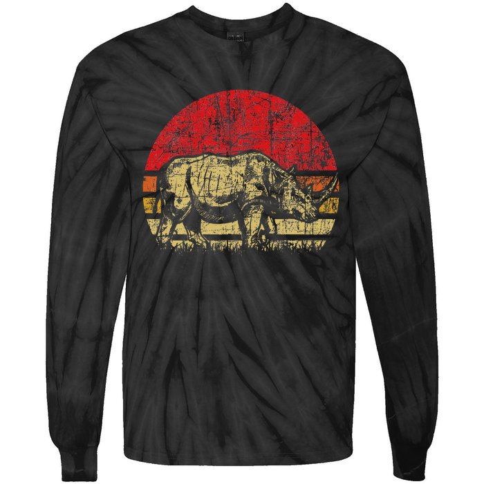 Retro Rhinoceros Safari Rhino Lover Endangered Animals Tie-Dye Long Sleeve Shirt