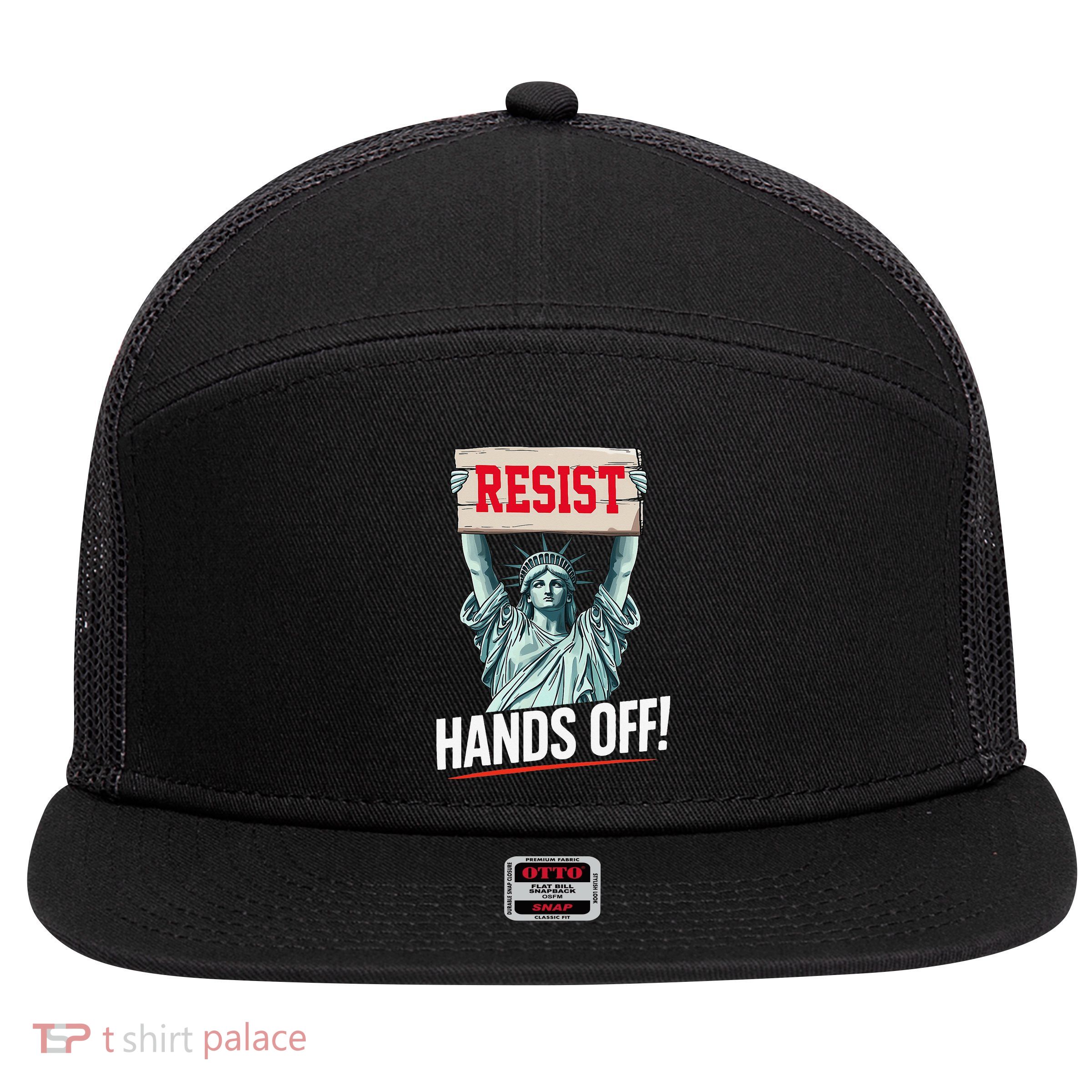 Resist Resistance Statue Of Liberty Hands Off Protest 7 Panel Mesh Trucker Snapback Hat