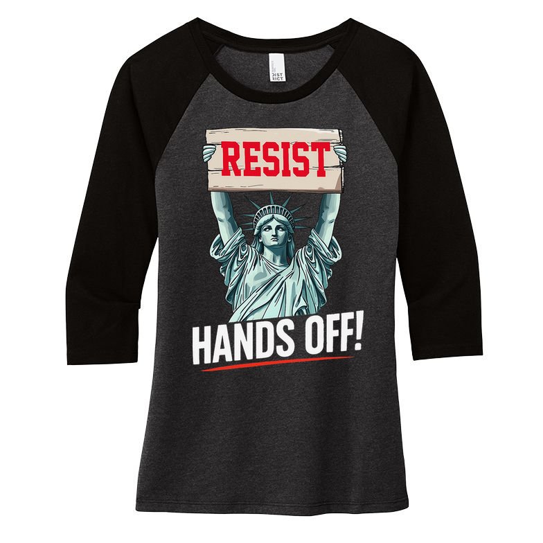 Resist Resistance Statue Of Liberty Hands Off Protest Women's Tri-Blend 3/4-Sleeve Raglan Shirt