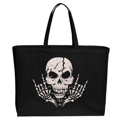 Rock & Roll Skull Skeleton Guitar Player For Music Lover Cotton Canvas Jumbo Tote