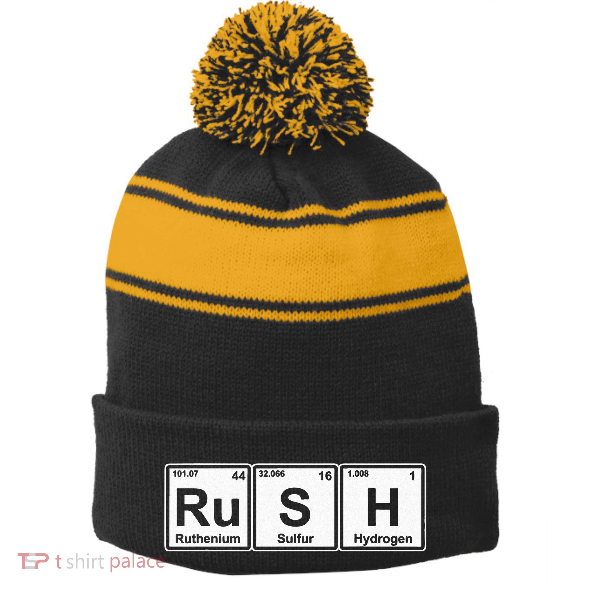 Rush (Ru S H) Periodic Table Elements Stripe Pom Pom Beanie